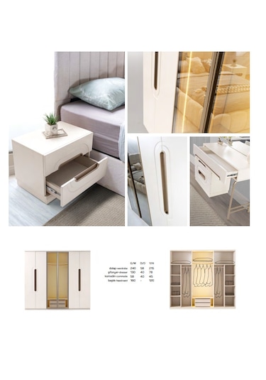 Fiabella Mdf Membran 6 Kapaklı Reflekte Camlı Gardırop ve Yatak Odası Takımı