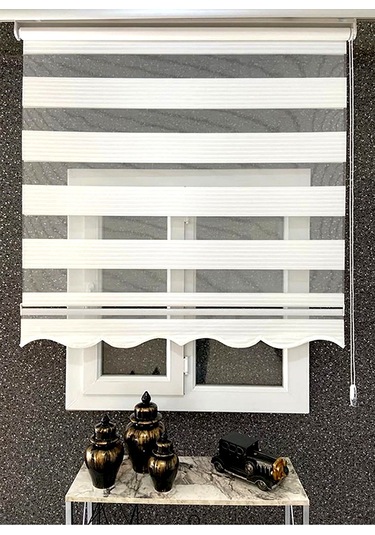 Beyaz Dar Plise Zebra Stor Perde Altı Etekli