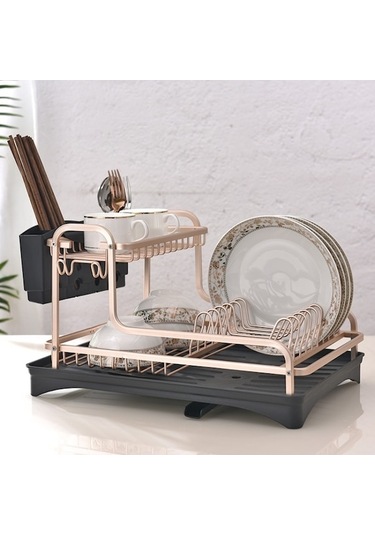 Didadodo Çift Katmanlı Uzay Alüminyum Bulaşıklık Mutfak Drenaj Rafı Çok Renkli