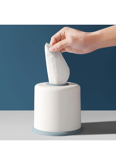 Mavi Plastik Doku Kutusu Yuvarlak Oturma Odası Silindir Ev Tuvalet Rulo Kağıt Saklama Kutusu Rulo Kağıt Rafı Sofra Aksesuarları