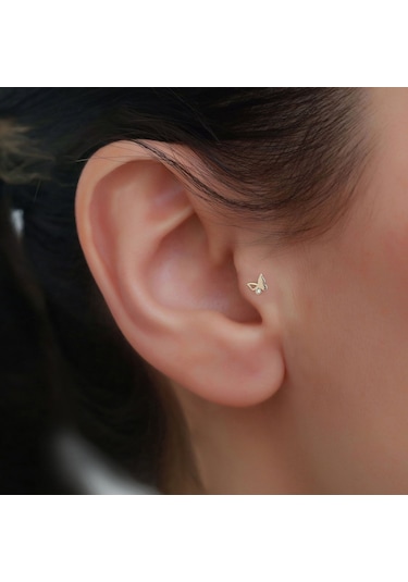 14 Ayar Altın Kelebek Tragus Piercing Sarı