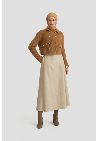 Armine Tüylü Triko Ceket 24k5718 Camel