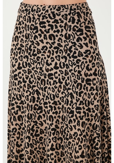 Lela Desenli Volanlı Midi Boy Bayan Etek 5869010 Leopar