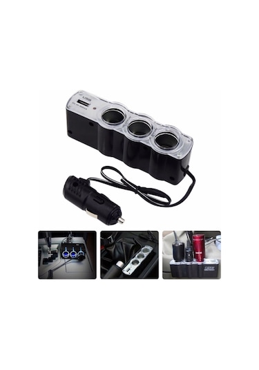 Eraks Car Accesorıes Araç Oto Çakmak Çoğaltıcı 3 Port+1 Usb