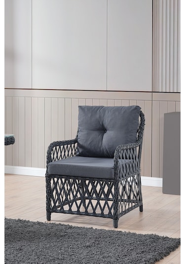 Roma Rattan Bahçe Balkon Takımı 2+1+1 Cam Masalı Antrasit