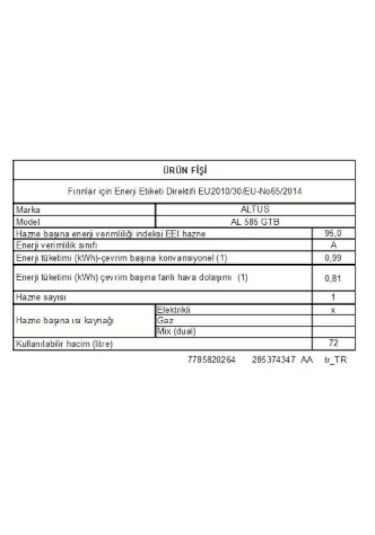 Altus AL 585 GTB 65 LT Ocaklı Solo Fırın