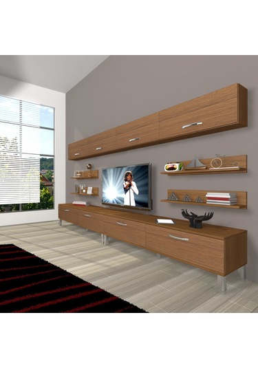 Decoraktiv Eko 360y Slm Krom Ayaklı Tv Ünitesi Tv Sehpası Beyaz - Siyah