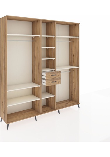 Hyperion Dolap 10 Raflı 2 Çekmeceli 3 Askılı 220x44x243 Çam-aytaşı/çam Aytası/atlas Çam