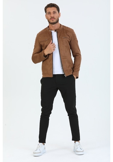 Erkek Kahverengi Dar Kesim Süet Ceket Mont-Kahverengi