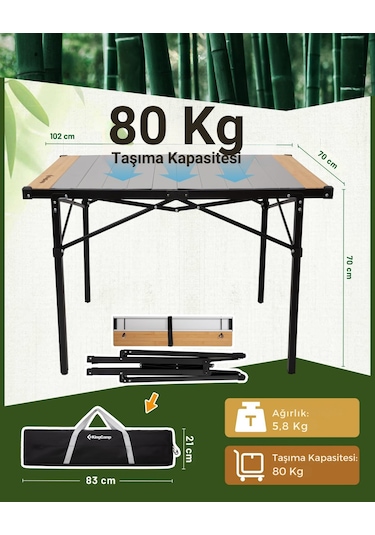 Kingcamp Granite Pro M 102x70 Katlanır Lux Kamp Masası Ahşap - Gri