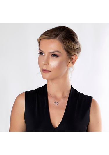 Zirkon Taşlı Kalp Tasarım "Eros" Temalı 925 Ayar Gümüş Kolye (457818875)