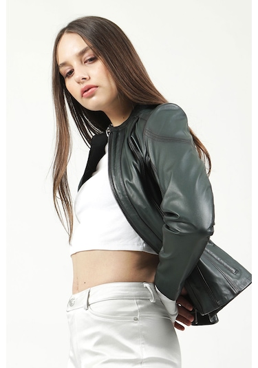 Dericlub Yb-2112 Gerçek Deri Kadın Mont Yeşil