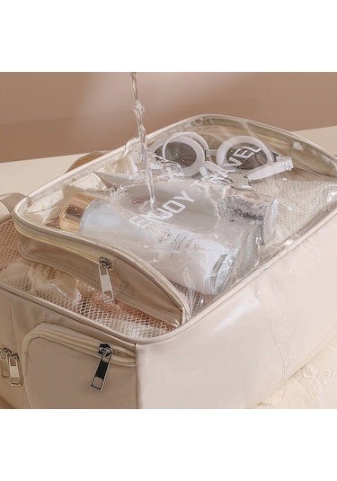 Konesam Gri Pvc Su Geçirmez Seyahat Organizer - Islak Ve Kuru Bölmeli, Büyük Kapasiteli, Ayakkabı Bölmeli Makyaj Ve Tuvalet Malzemeleri Çantası