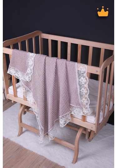 Babyhola 90x100cm Dantelli Triko Kız Erkek Bebek Battaniye Tv Diz Battaniyesi Gülkurusu 12100 001