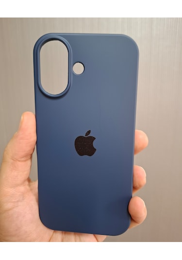 İphone 17 Uyumlu Logolu İçi Kadife Silikon Lansman Kılıf Lacivert