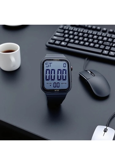 Willowhaven Siyah Spor Saati Gençler İçin Su Geçirmez Dijital Alarmlı Kol Saati Siyah