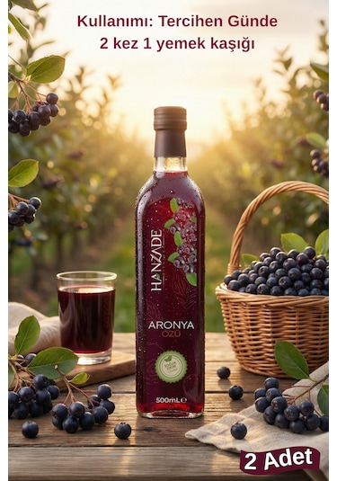 Hanzade Bitkisel Aronya Özü 500 Ml X 3 Adet Soğuk Pres, Yoğun Tat, Cam Şişe