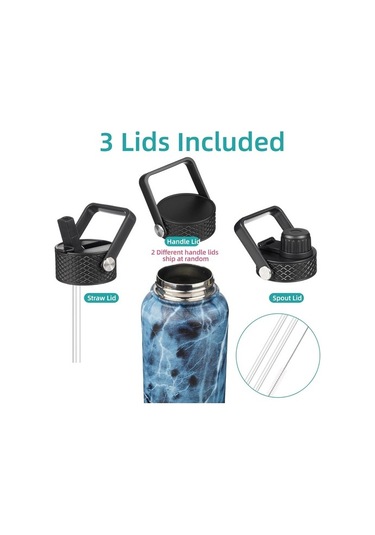 Yalıtımlı Su Şişesi 18 Oz Paslanmaz Çelik Su Şişesi 3 Kapaklı Spor Şişe Mermer Okyanus 2f6rkq Diğer