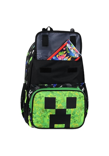 Minecraft Beslenme Çantalı Kalemlikli Okul Çantası Siyah Siyah Siyah