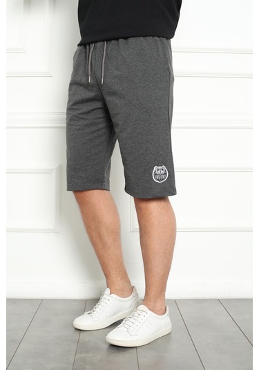 Erkek Şort Bermuda Kurt Armalı Beli Bağcıklı Ipli Cepli Büyük Beden Geniş Beden Aralığı Antrasit Nıc1067 R50 Antrasit