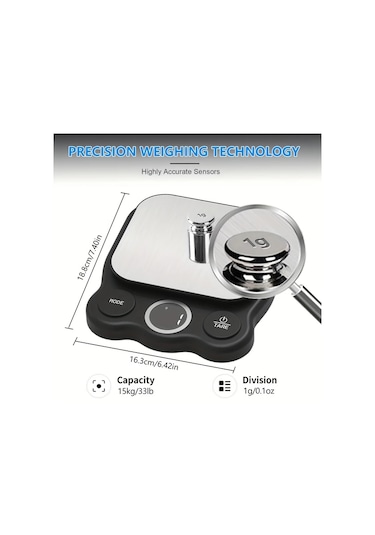 Oldfriend 1 Adet Hassas Dijital Yemek Gram Mutfak Pastacılık Ölçek Tartı Lcd Ekran Siyah Siyah