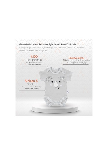 Gezenbebe Hero Bebekler İçin Nakışlı Kısa Kol Body 001
