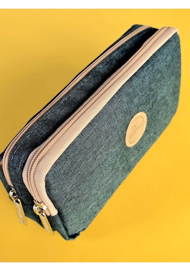 Rlx-147 Keten İki Gözlü Kalemlik Kalem Kutusu Kalemlik Koyu Yeşil Beyaz