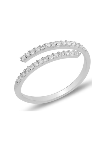 Söğütlü Silver Gümüş Rodyumlu Zirkon Taşlı Üstten Ayarlamalı Yüzük