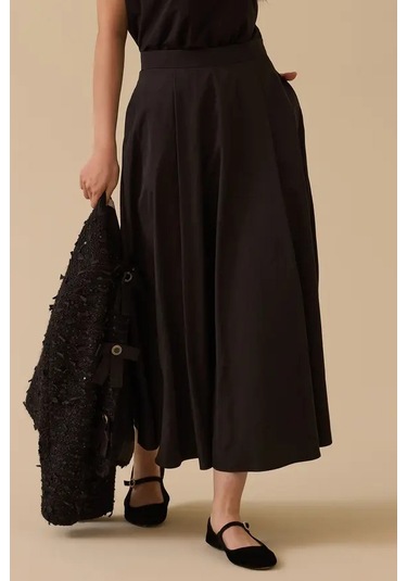 Kadın Cepli Kloş Etek - Siyah Siyah