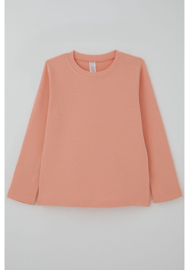 Breeze Kız Çocuk Uzun Kollu Tişört Basic 4-8 Yaş, Somon Somon