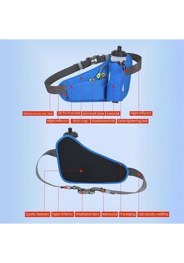 Butu Yürüyüş Fanny Paketi Su Şişesi Tutucu Bisiklet Bel Çantası - Siyah