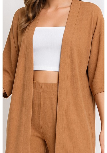 Bürümcük Kumaş Kimono Hırka Alt-üst Takım M-6xl Camel