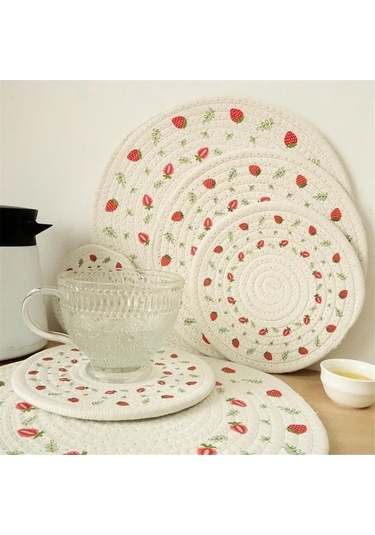 Flybuy Adet Kalın Yuvarlak Pamuklu Dokuma Pedi Masa Örtüsü, Çiçekli Desen Diğer