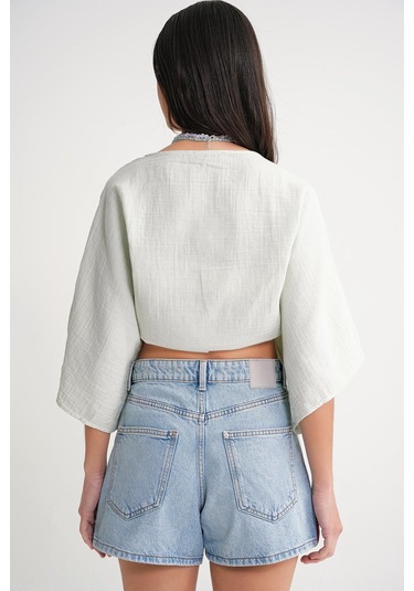 4723 Kadın Önü Bağlamalı Bolero Bluz Adaçayı Adaçayı