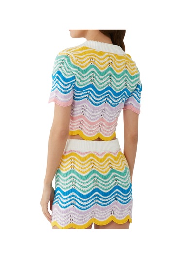 Casablanca Dalgalar Dantel Kısa Kol Cropped Polo Bluz Renkli