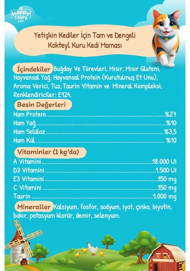 Happy Farm Yetişkin Kedi Maması Kokteyl 15 Kg