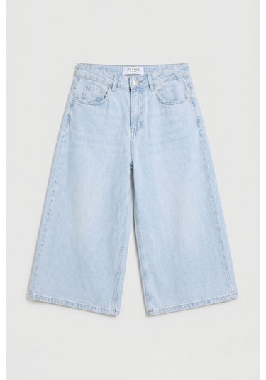 Itsbasic Kadın Ice 4s6-3 Süper Baggy Fit Maxi Boy Bermuda Denim Şort Ice Rengi