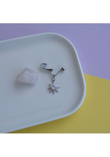 Deliksiz Kuzey Yıldızı Sallantılı Sıkıştırma Klipsli Göbek Piercingi Belly Piercing Gri