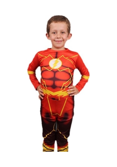 Erkek Çocuk Kırmızı Maskeli Flash Kostümü Nocolor