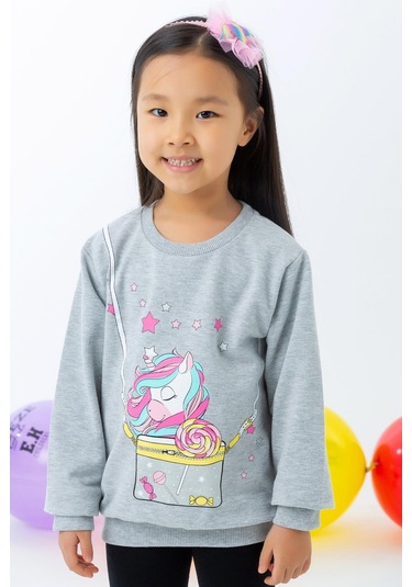 Breeze Kız Çocuk Sweatshirt Unicorn 2-6 Yaş, Gri Melanj-gri Melanj Gri Melanj