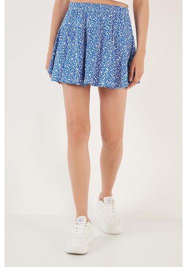 Lela Desenli Beli Lastikli Slim Fit Mini 2'Li Paket Bayan Şort Etek 5864024S2 Benetton-Saks