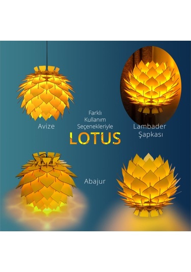 Lotus Dekoratif Avize Sarkıt Abajur Lambader Şapkası Sarı