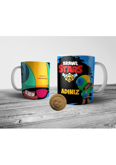 Brawl Stars Leon Kişiye Özel Isimli Kupa Bardak Ve Altın Coin Figür Seti Beyaz