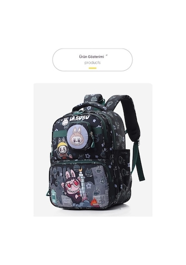 Aubyhe Labubu Karakterli, Omuz Egzersizli, Hafif Ve Büyük Kapasiteli Öğrenci Sınıf Çanta - Koyu Yeşil Koyu Yeşil