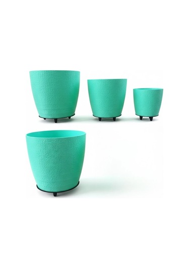4 Lü 3d Yeşil Dekoratif Vazo Seti Modern Ayaklı Şık Saksı Takımı