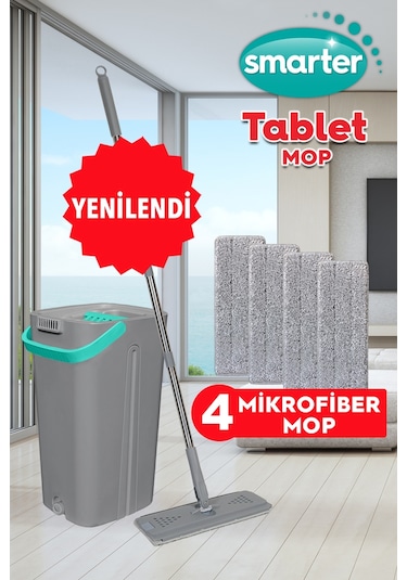 Smarter Tablet Mikrofiber Mop + 4'lü Yedek Mop Temizlik Seti