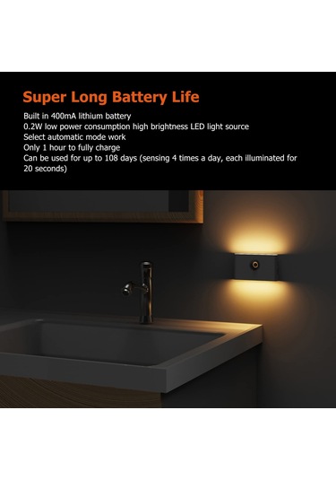 Hareket Sensörü Gece Işığı, C Şarj Çift Taraflı Manyetik Led Beyaz