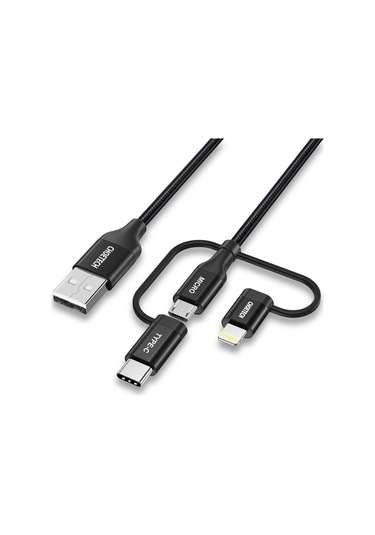 Choetech 3in1 Lightning + Usb-c + Micro Usb Hızlı Şarj Ve Data Kablosu - Mfı Lisanslı - Ip0030 - Siyah