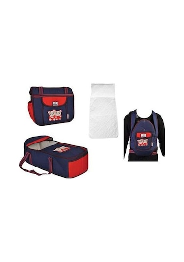 Nenny Baby Bebek Taşıma Seti Ana Kucağı Portbebe Kanguru Alt Açma Bakım Çantası 4'Lü Set Kırmızı Lacivert