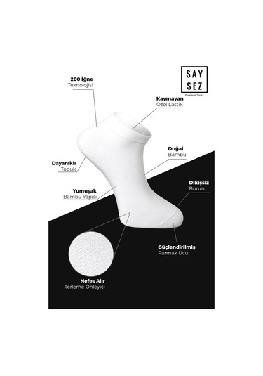 Bambu Erkek Patik Düz Beyaz Renk Çorap Dikişsiz Premium 3'lü Paket Beyaz